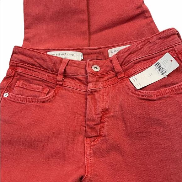 Anthropologie Pilcro Jeans Sz26 Red High-Rise Slim Straight Ankle Distressed NEW - Picture 6 of 12